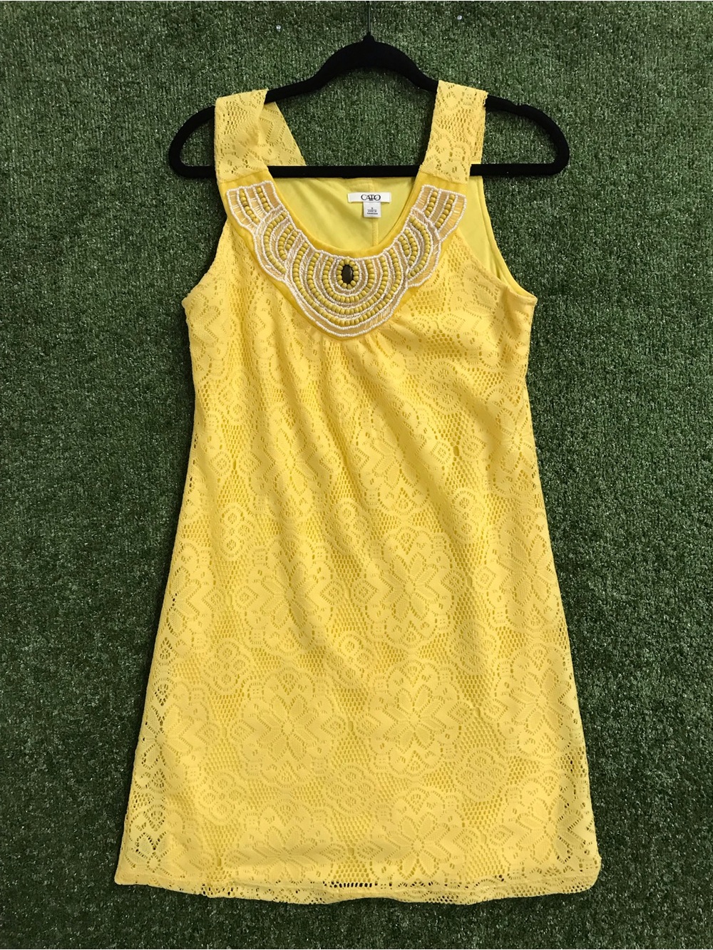Cato Yellow Lace Mini Dress with Beaded Collar